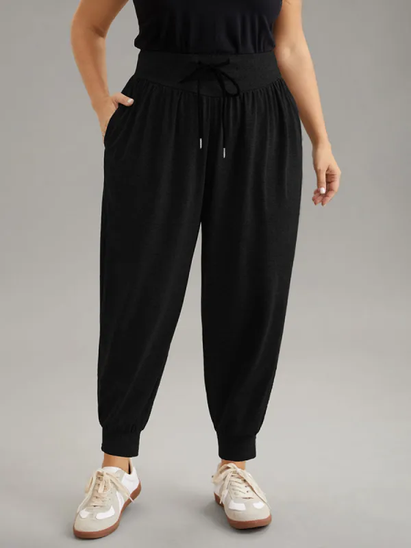 Solid Drawstring Elastic Waist Cuffed Pants sold by Bloomchic
