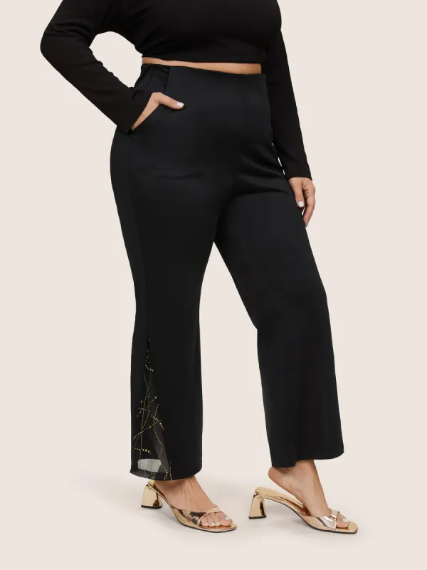 Plain Rhinestone Patchwork Mesh Bootcut Pants sold by Bloomchic