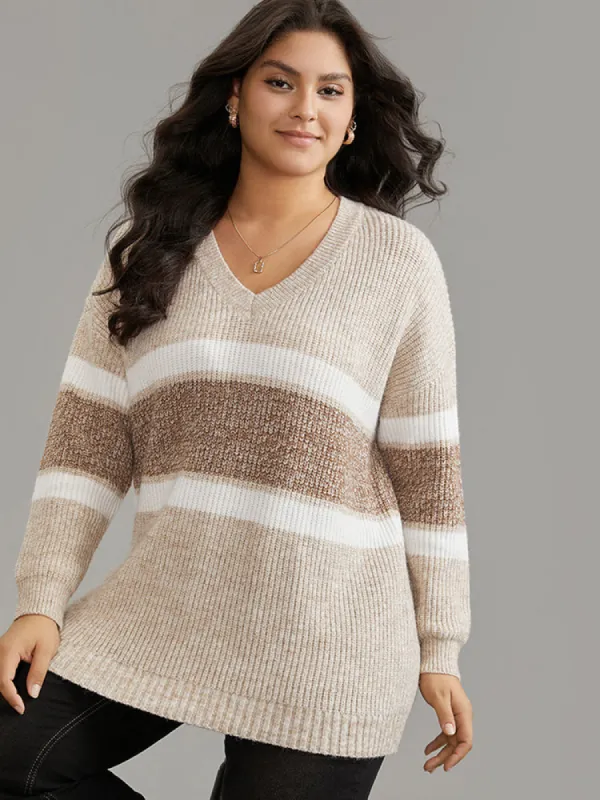 Supersoft Essentials Colorblock Contrast V Neck Knit Pullover sold by Bloomchic