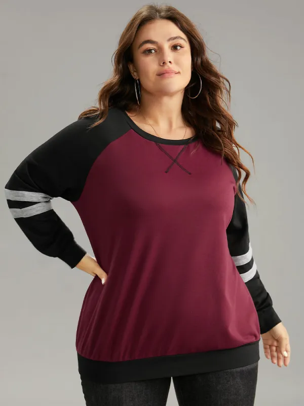 Striped Contrast Raglan Sleeve Stitch Sweatshirt sold by Bloomchic