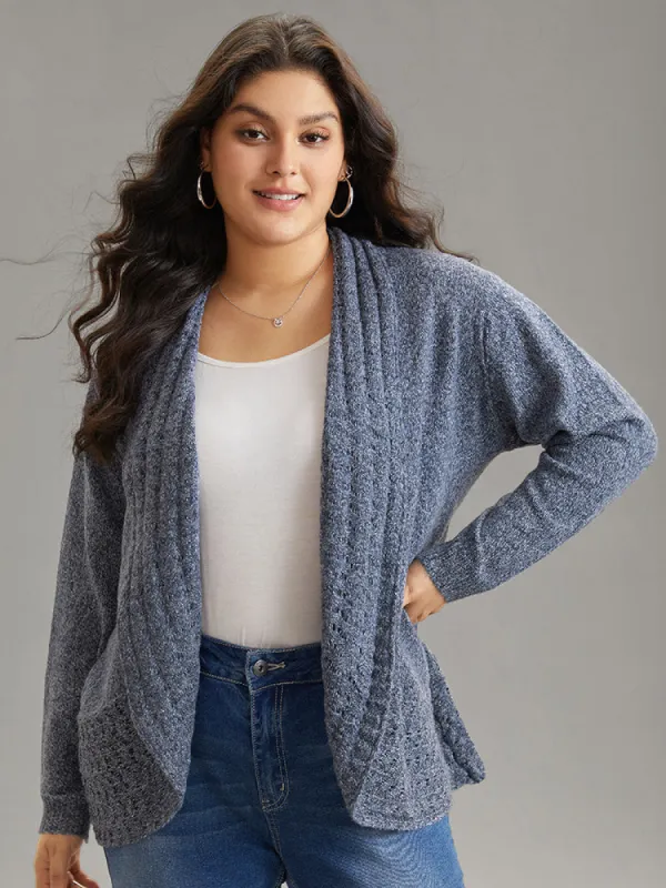 Solid Heather Lapel Collar Arc Hem Cardigan sold by Bloomchic