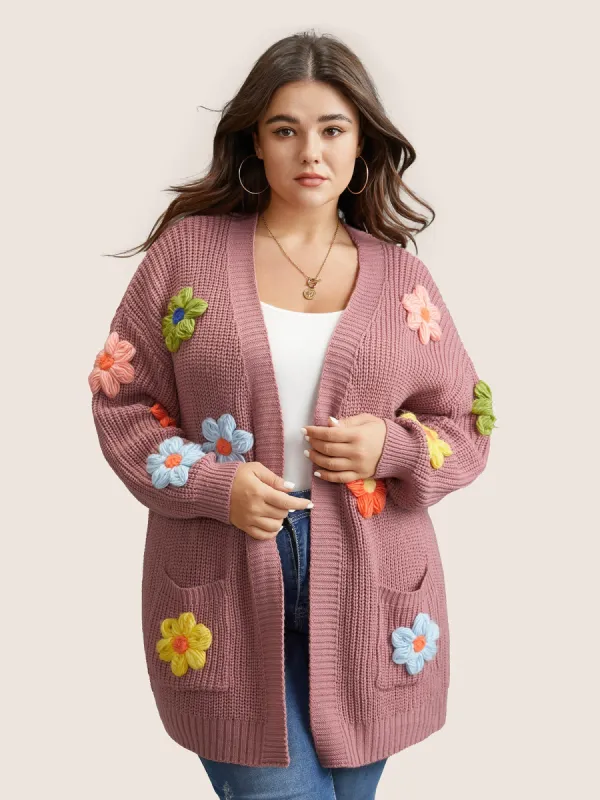 Rainbow Floral Pocket Open Front Cardigan sold by Bloomchic