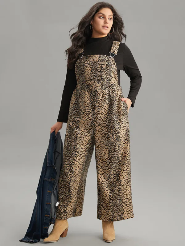 Leopard Adjustable Straps Patched Pocket Jumpsuit sold by Bloomchic