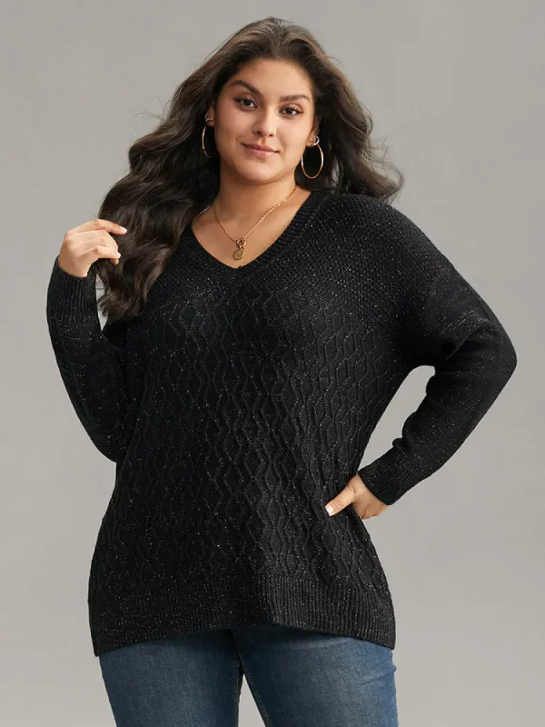 Plain Sparkly V Neck Loose Pullover sold by Bloomchic
