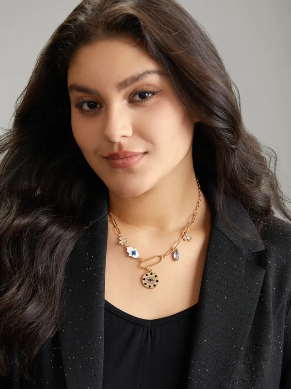 Rhinestone Geometric Charm Necklace sold by Bloomchic