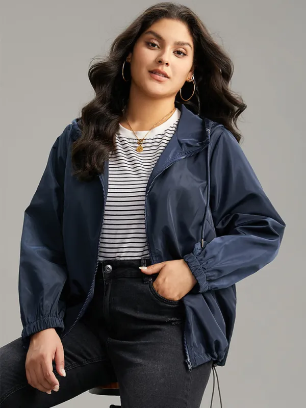 Solid Drawstring Zipper Hooded Jacket sold by Bloomchic