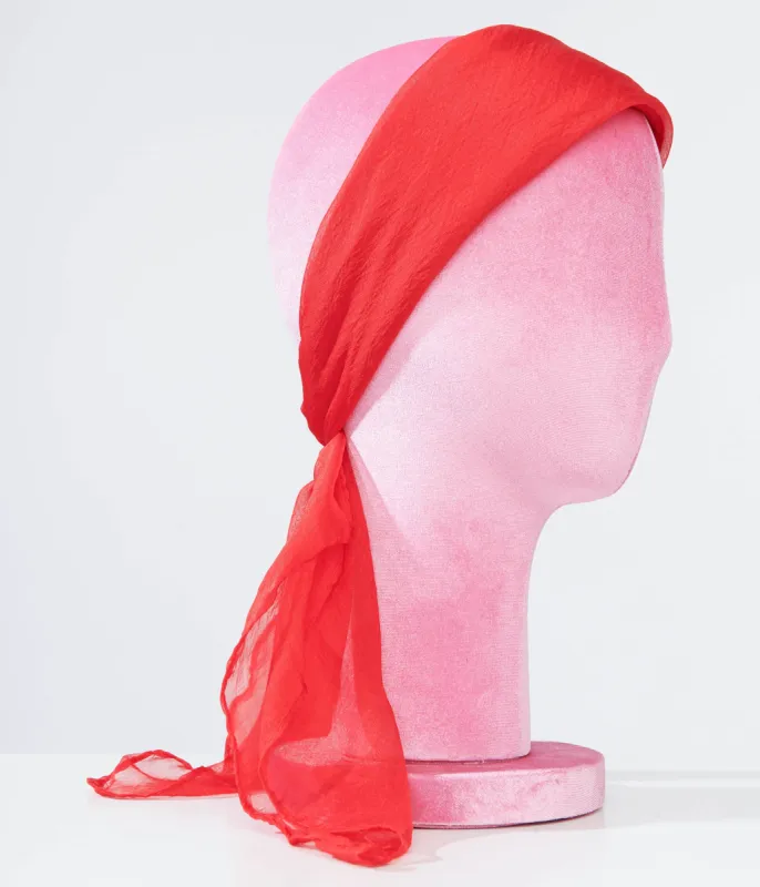Unique Vintage 1950s Red Chiffon Hair Scarf sold by Unique Vintage