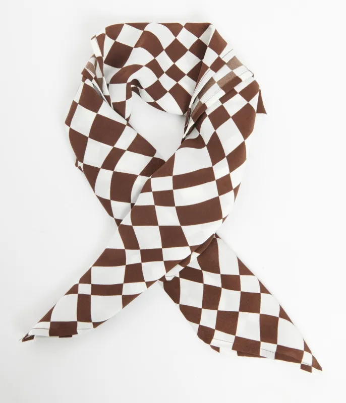 Unique Vintage Brown Distorted Check Hair Scarf sold by Unique Vintage