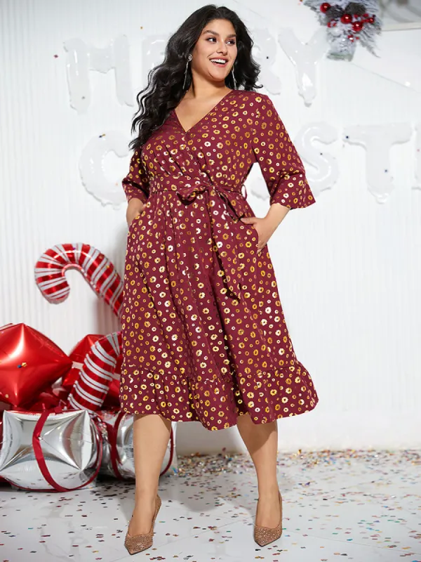 Colorblock Glitter Bowknot Belted Pocket Dress sold by Bloomchic
