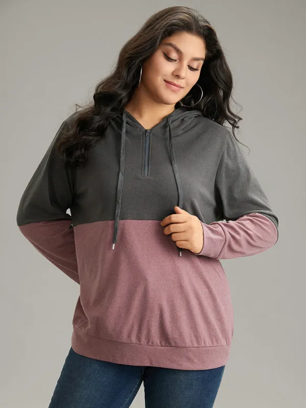Colorblock Contrast Half Zip Hooded Sweatshirt sold by Bloomchic