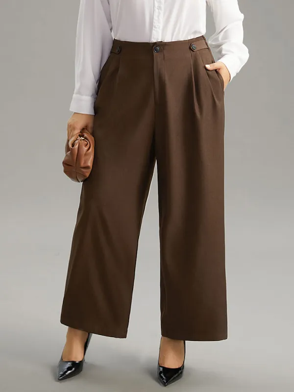 Solid Elastic Waist Plicated Detail Straight Leg Pants sold by Bloomchic