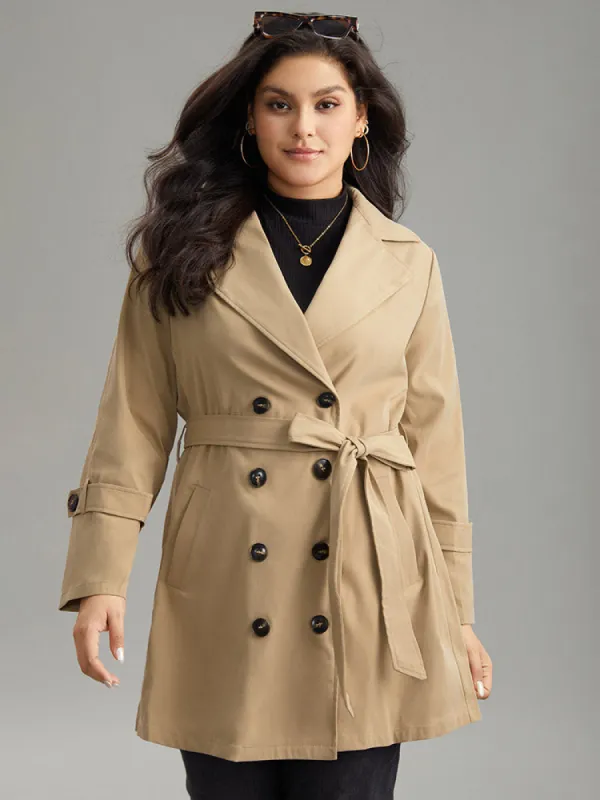Plain Double Breasted Lapel Collar Belted Trench Coat sold by Bloomchic
