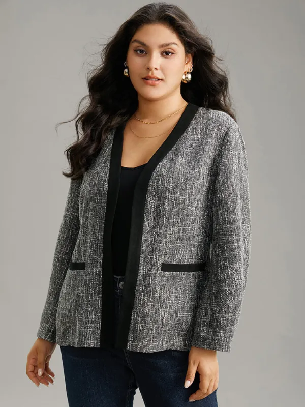Tweed Contrast Trim Pocket Tweed Blazer sold by Bloomchic
