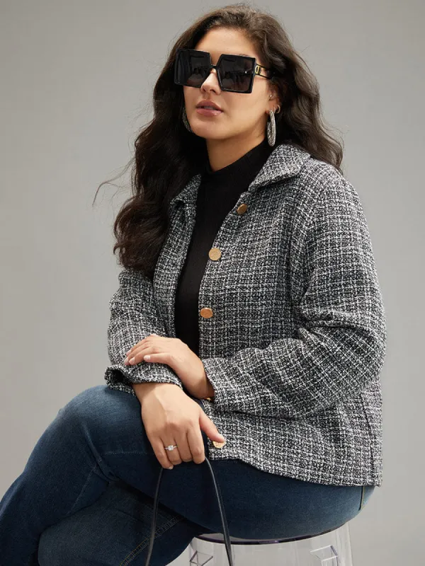 Gingham Texture Lapel Collar Metal Detail Jacket sold by Bloomchic