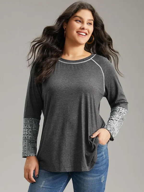Bandana Print Crew Neck Raglan Sleeve T-shirt sold by Bloomchic