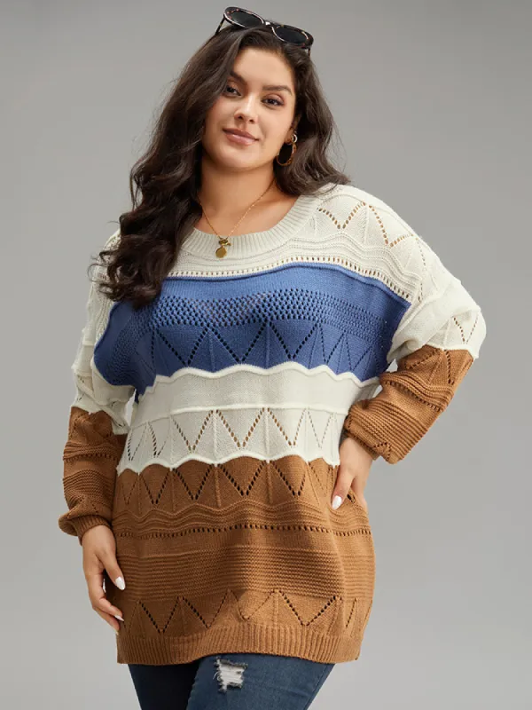 Contrast Eyelet Patchwork Elastic Cuffs Pullover sold by Bloomchic