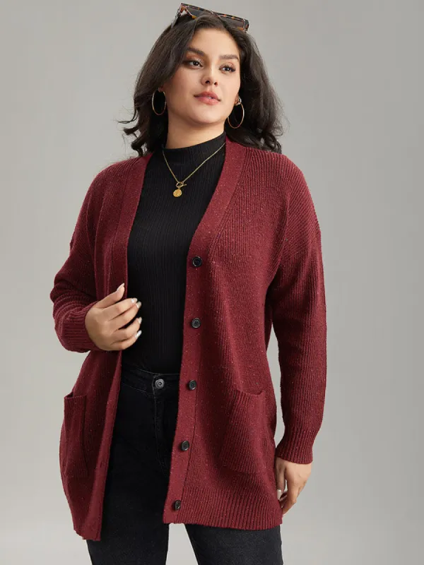 Plisse Plain Button Fly Patched Pocket Cardigan sold by Bloomchic