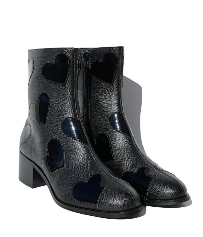 Black Heart to Heart Ankle Boot sold by Unique Vintage