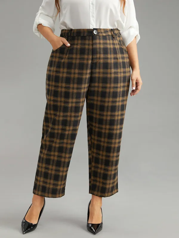 Plaid High Rise Pocket Elastic Waist Pants sold by Bloomchic