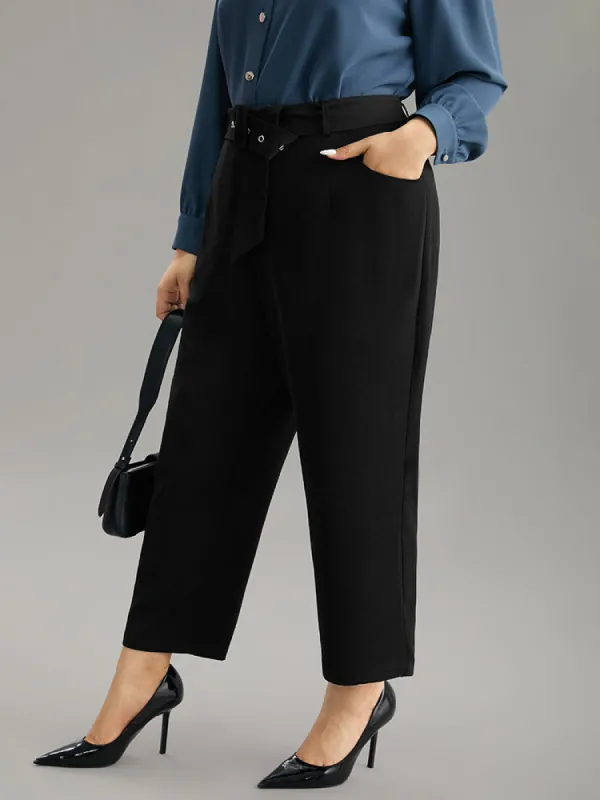Static-Free Buckle Detail Eyelet Pants sold by Bloomchic