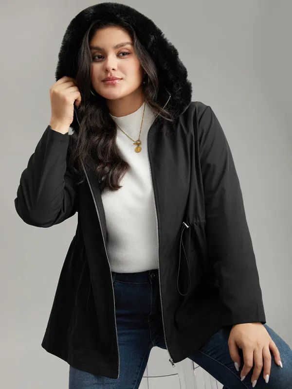Plain Zipper Hooded Pocket Drawstring Coat sold by Bloomchic