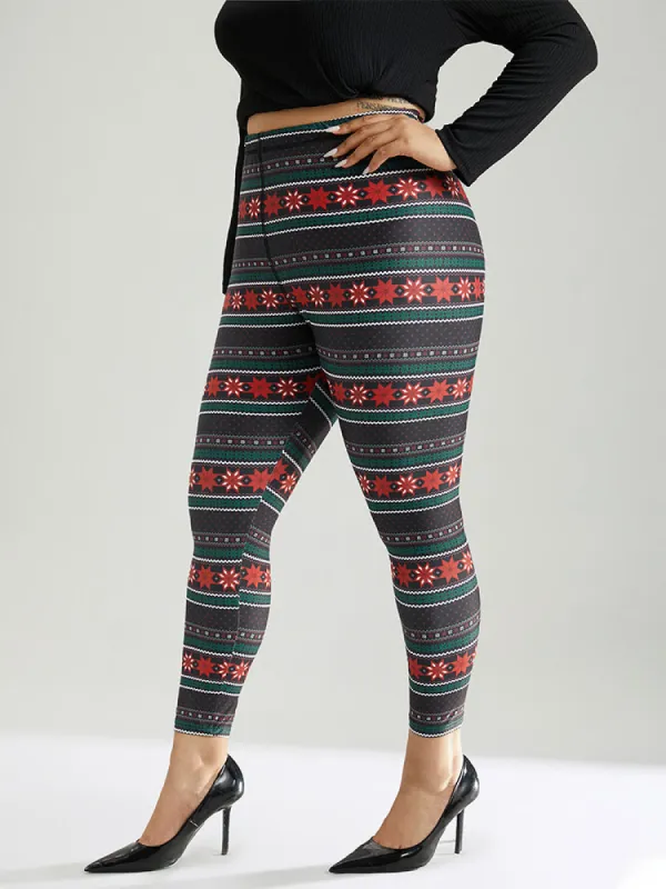 Snowflake Striped Very Stretchy Ankle Leggings sold by Bloomchic
