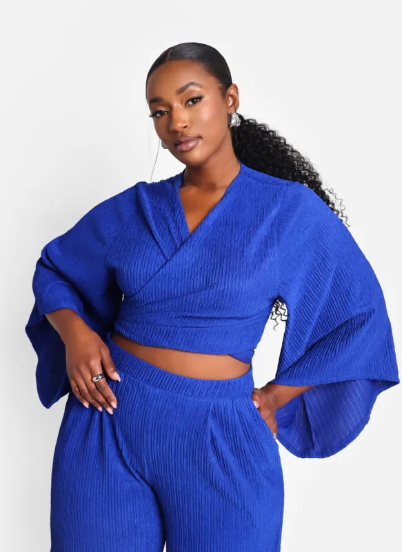 Kennedy Textured Flare Sleeve Wrap Top sold by Rebdolls