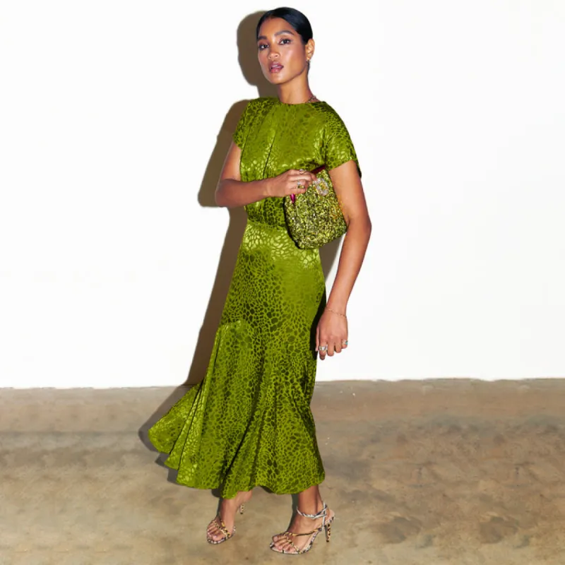 Green Jacquard Midi Erin Dress sold by Never Fully Dressed