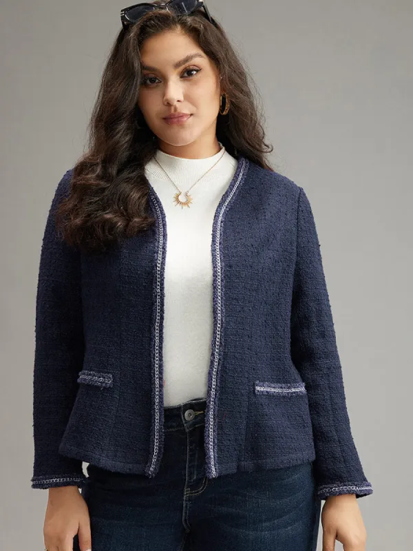 Solid Open Front Patchwork Stitch Blazer sold by Bloomchic