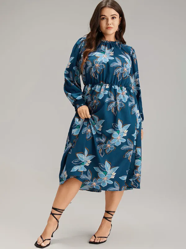 Floral Mock Neck Frill Trim Keyhole Dress sold by Bloomchic