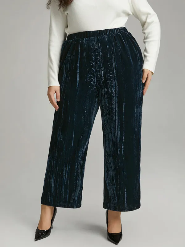 Velvet Elastic Waist Pocket Straight Leg Pants sold by Bloomchic