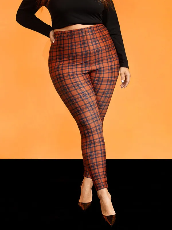 Plaid Skinny Elastic Waist Leggings sold by Bloomchic
