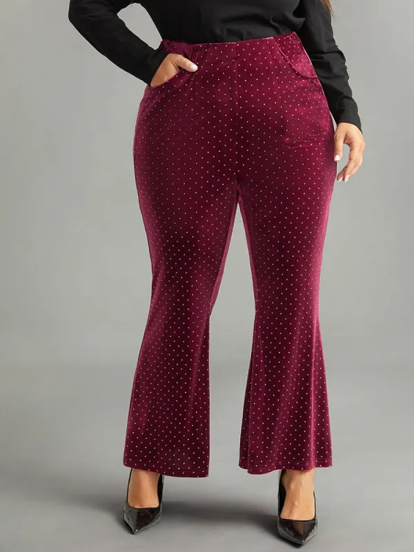 Rhinestone Velvet Polka Dot Flare Leg Pants sold by Bloomchic