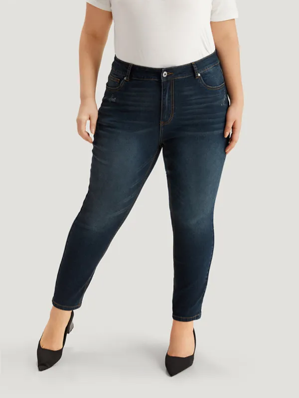 Ripped Straight Leg High Rise Jeans sold by Bloomchic