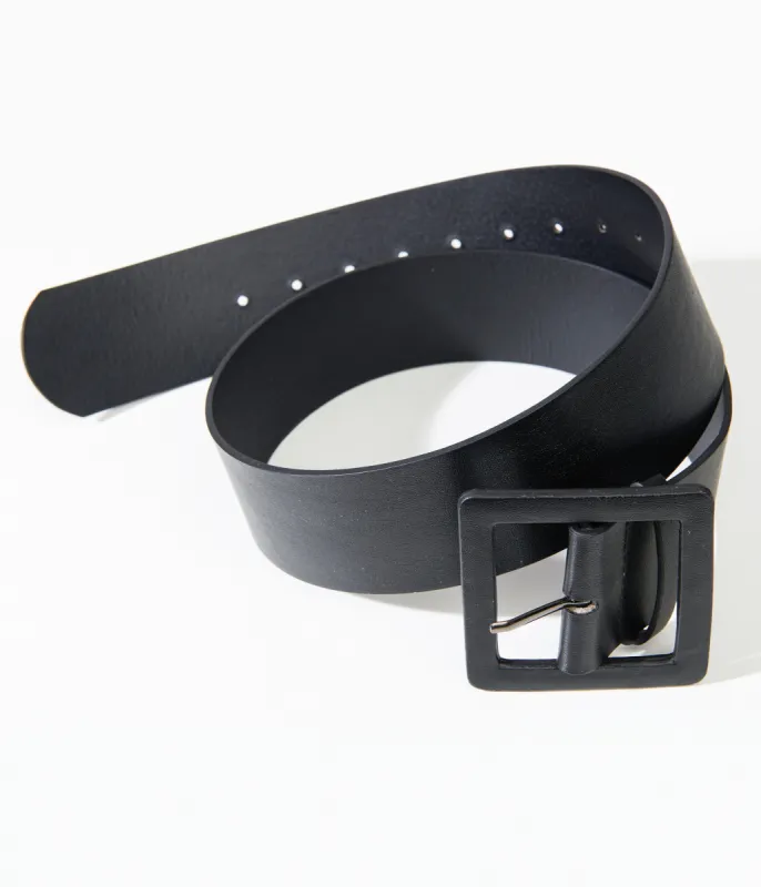 Black Leatherette Square Belt sold by Unique Vintage