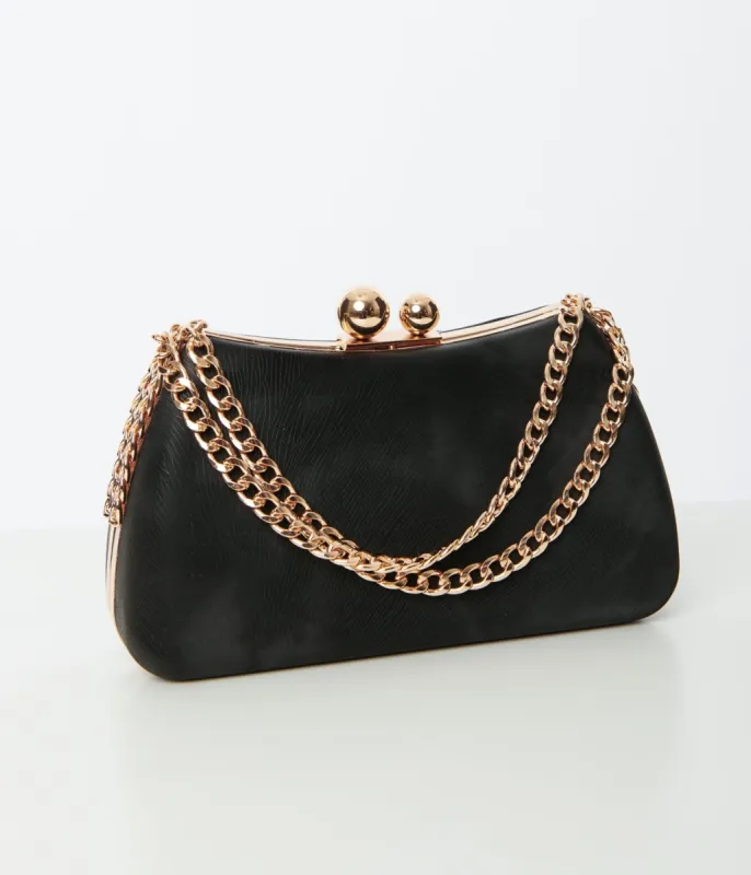 Black & Gold Textured Clutch Hand Bag sold by Unique Vintage