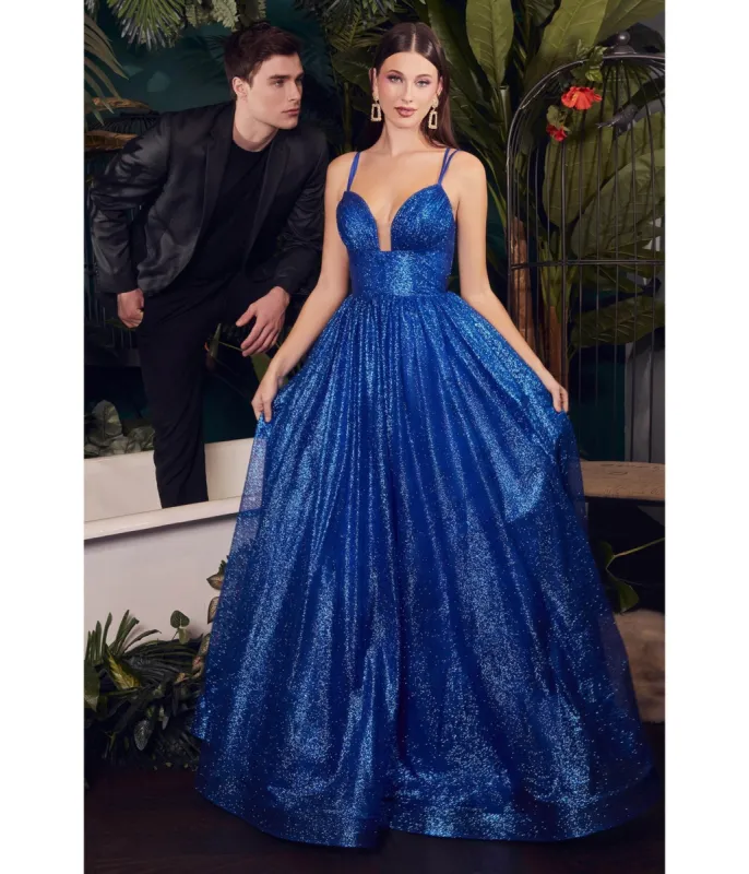 Cinderella Divine  Royal Blue Glitter Sleeveless Ball Gown sold by Unique Vintage