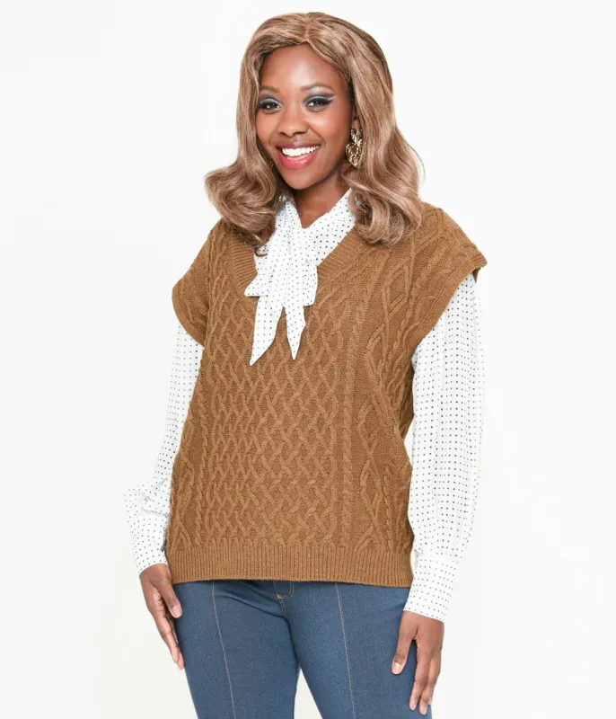 Brown Cable Knit Sweater Vest sold by Unique Vintage