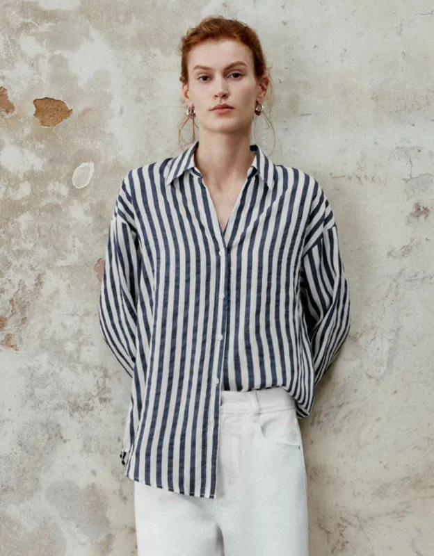 Striped Button Up Lapel Shirt sold by Urban Revivo