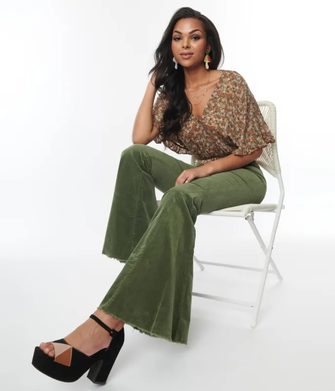 1970s Green Corduroy Flare Pants sold by Unique Vintage