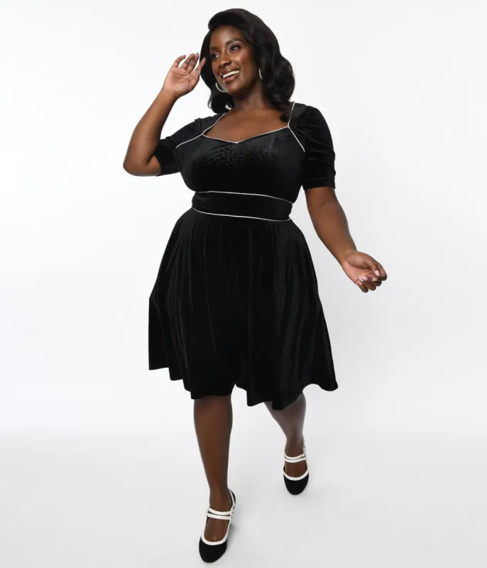 Unique Vintage Plus Size Black Floral Embossed Velvet Bolero Flare Dress sold by Unique Vintage