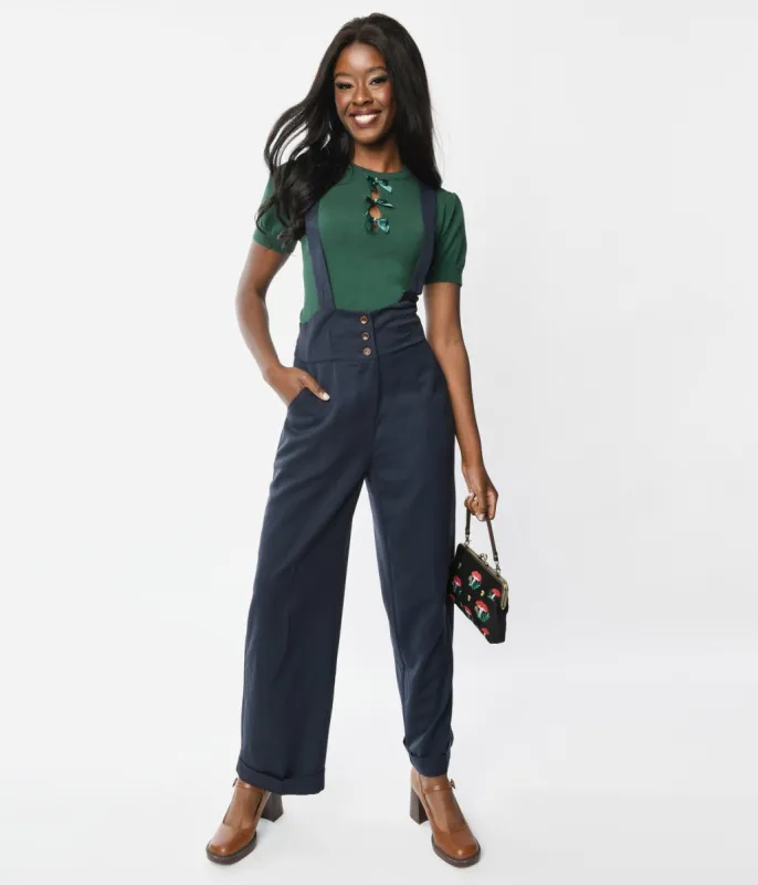 1940s Navy Her Favorite Suspender Trousers sold by Unique Vintage