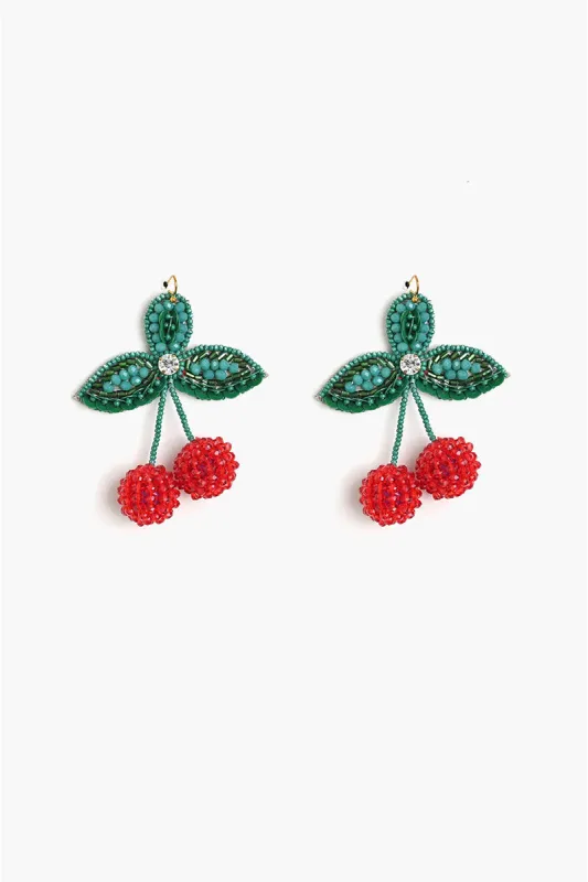 Cherry Season Handbeaded Earrings sold by America & Beyond