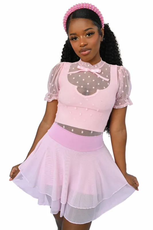 Short Sleeve Sheer Frills Blouse - Soft Strawberry sold by My Violet