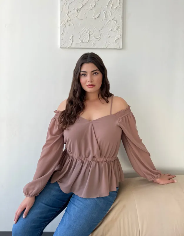 Plus Size Chiffon Peplum Off Shoulder Blouse sold by 2020 Ave