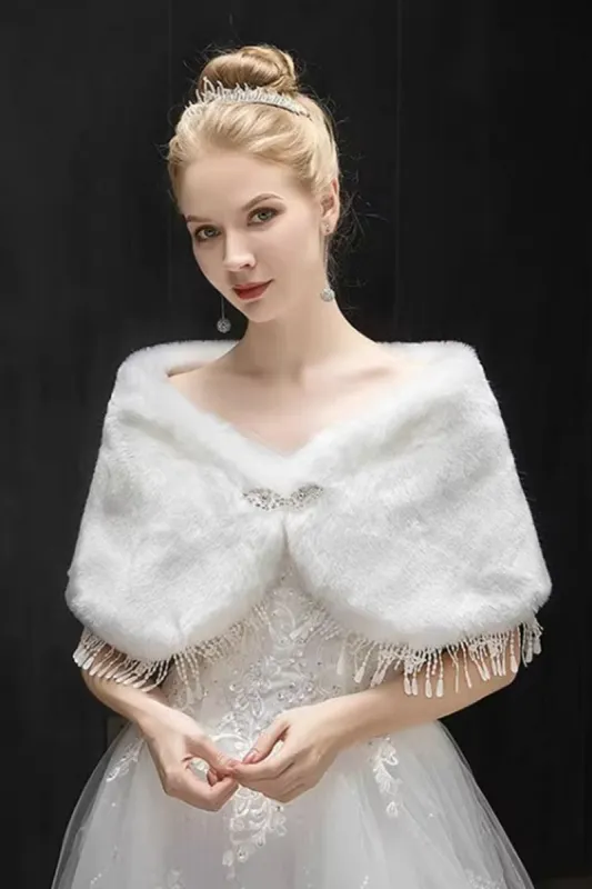 Faux Fur Shawl with Tassels Clasp CJ0127 sold by Cocomelody