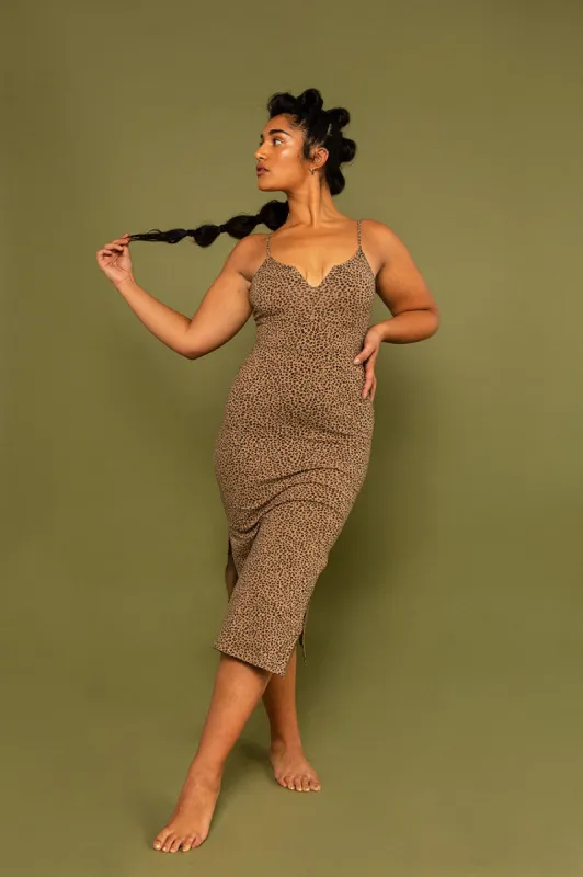 Saffi Midi Dress in Classic Leopard sold by Manners London