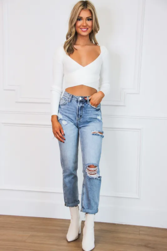 Haylie Crossover Crop Top: Ivory sold by Bella and Bloom