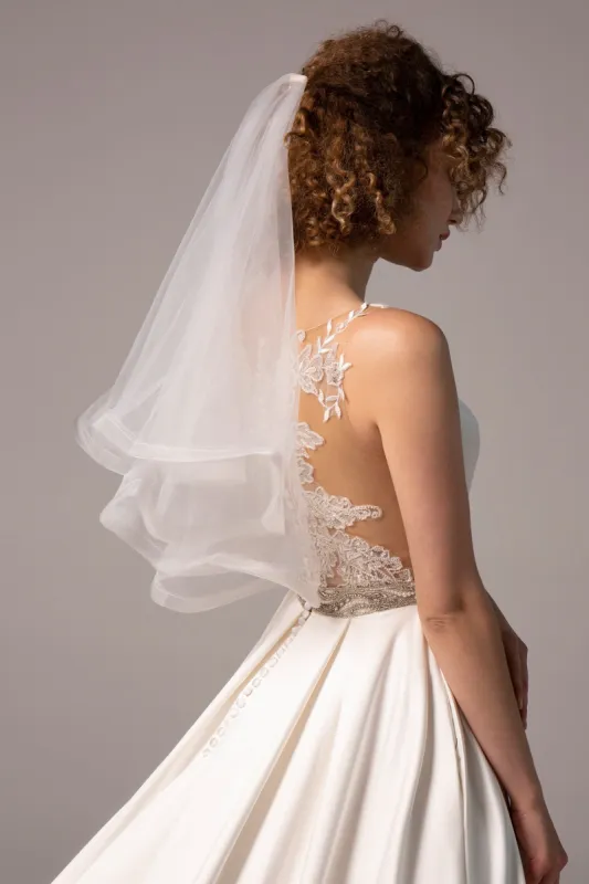 Two-tier Cut Edge Tulle Waist Veils CV0243 sold by Cocomelody
