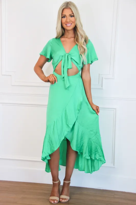 Amalfi Coast Satin Maxi Dress: Kelly Green sold by Bella and Bloom